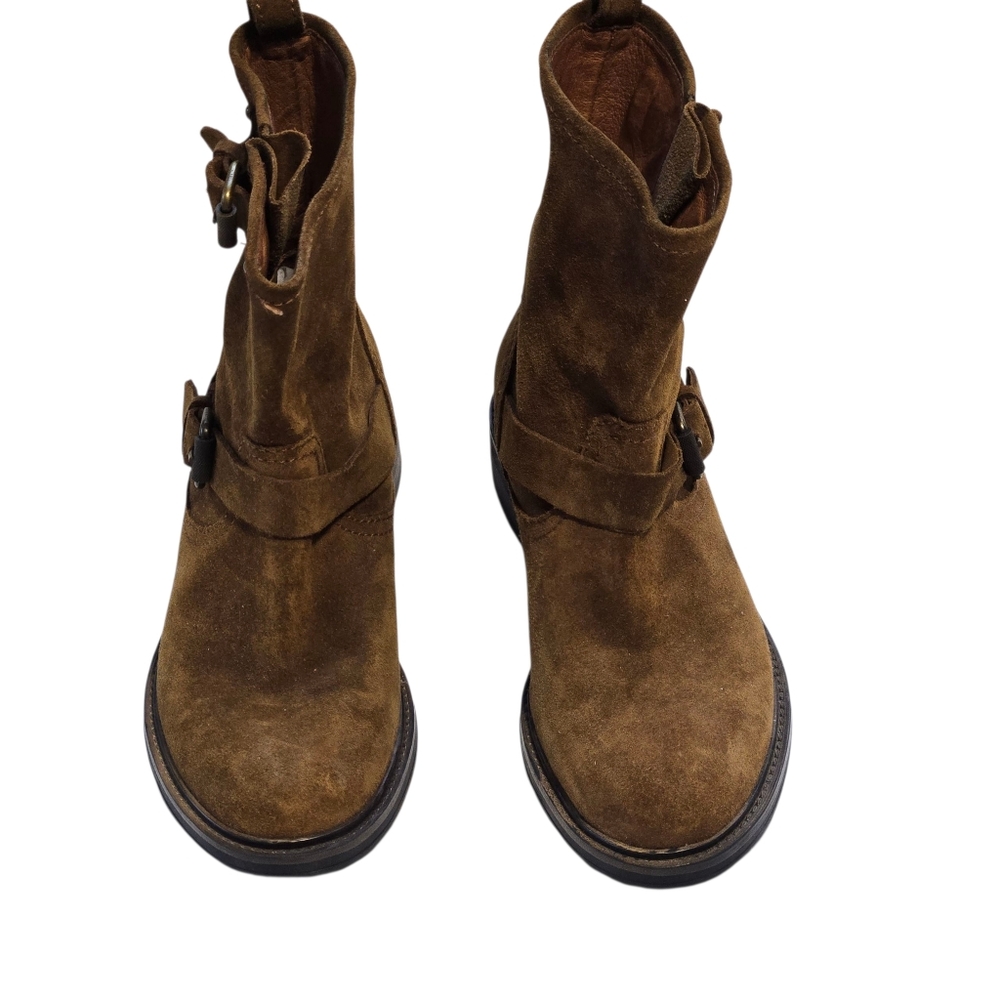J. Crew Miller Brown Suede Boots Buckle Moto Biker Engineer 6.5B Pullon Like New - Picture 2 of 9